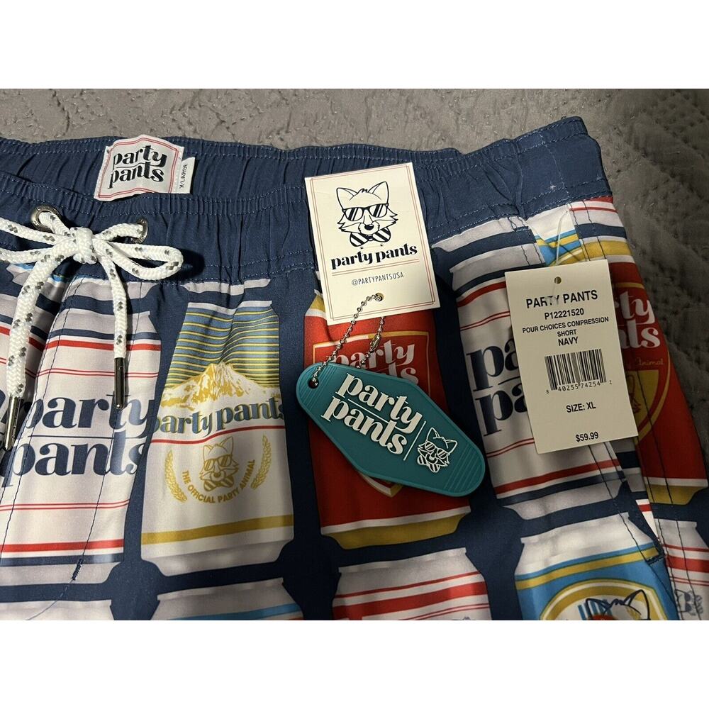 Party Pants Swim Trunks Board Shorts Mens XL Beer Cans Drawstring & Elastic NWT - Picture 5 of 8